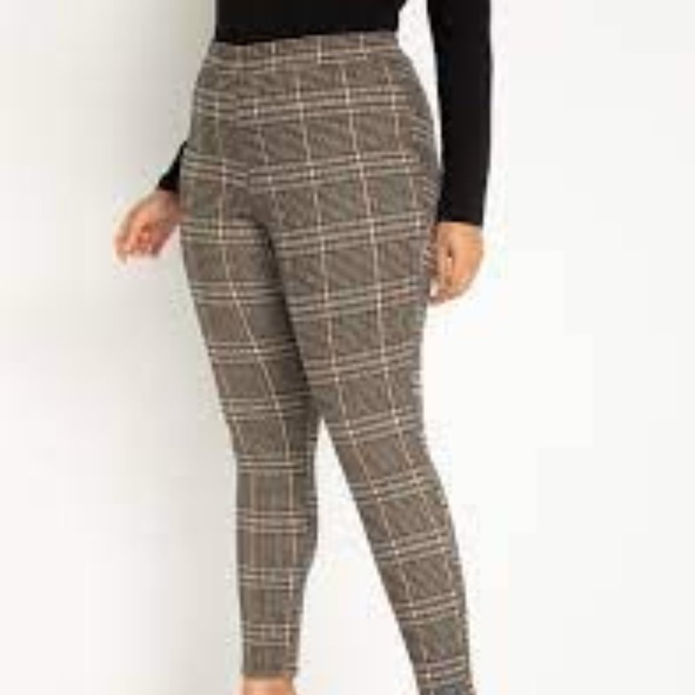 Eloquii Gray Houndstooth Plaid Elastic Waist Legging Trousers Size 24